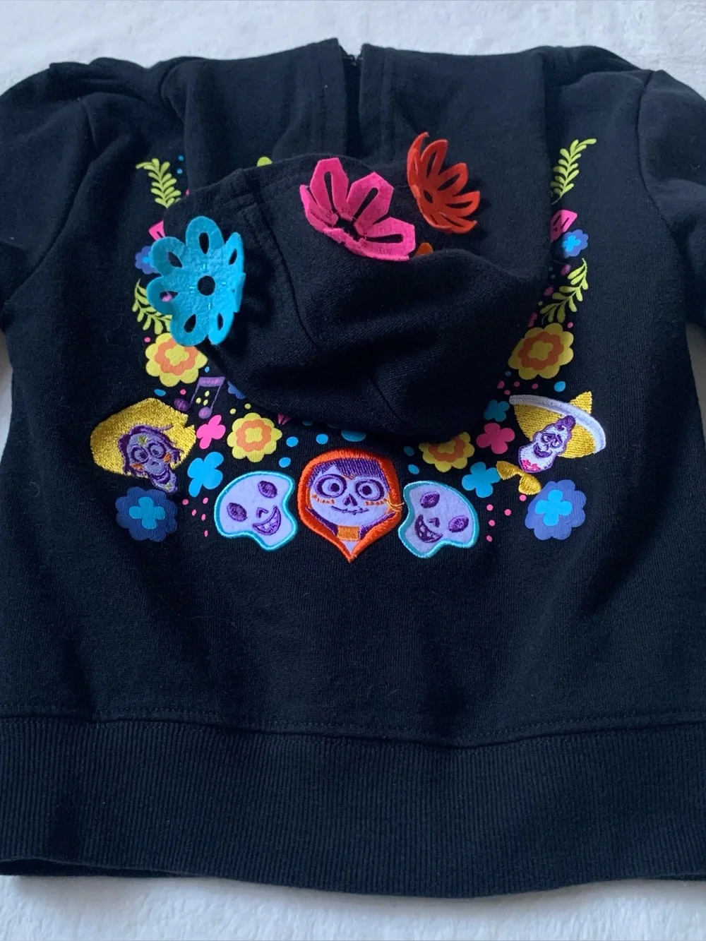 Disney Parks Kids Black Coco Hoodie with Colorful Sugar Skull Back Graphic Size